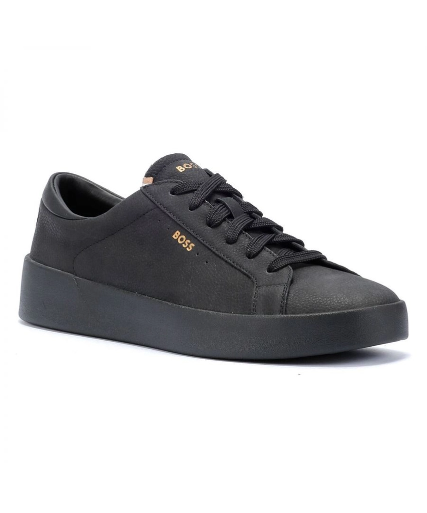 Hugo Boss Belwar Tennis Tumble Leather Mens Black Trainers - Size UK 9